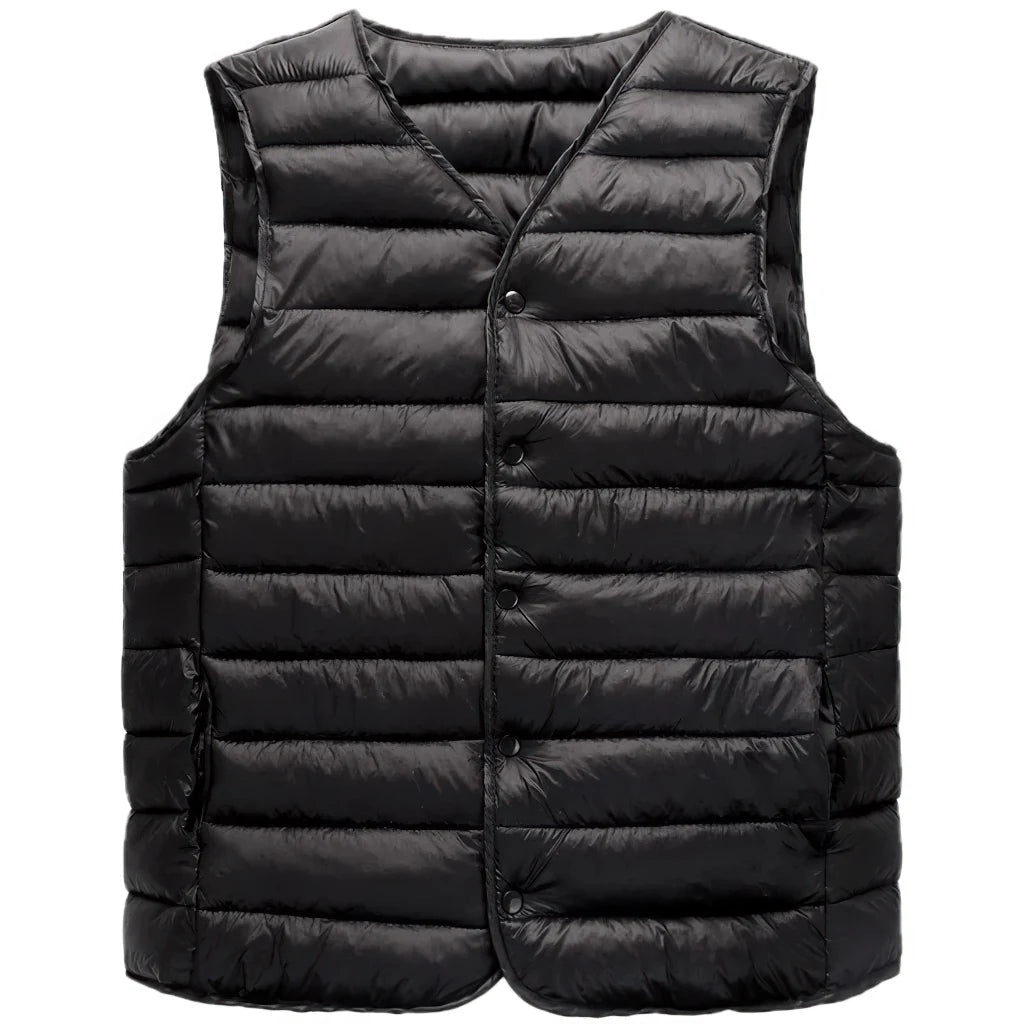 Doudoune Ultra Légère sans Manche Homme, coloris noir, vue de face sur fond blanc