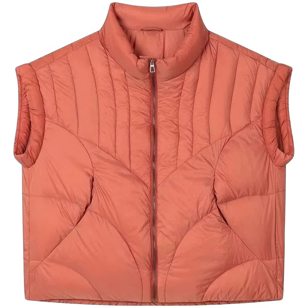 Veste Doudoune sans Manche Femme, posée à plat de face, terracotta